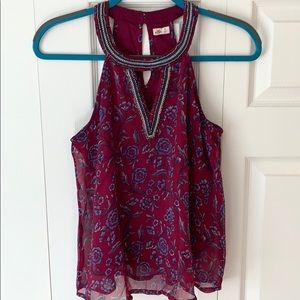 Purple Halter Tank with Beaded Neckline